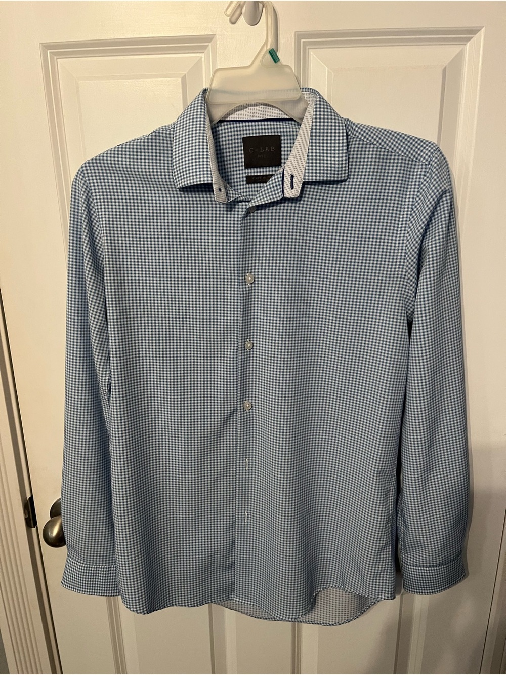 Mens Blue Micro-Check Dress Shirt